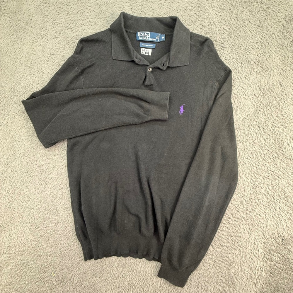 Polo Ralph Lauren Polo Sweater Mens Medium‎ Black Pima Cotton Long Sleeve Pony - Picture 3 of 8